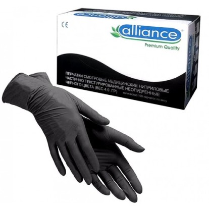 Нитриловые текстурированные перчатки Alliance, L, черные, 50 пар