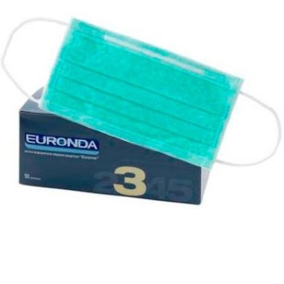 Зеленые маски Euronda, 50 штук