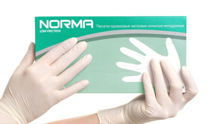 Перчатки NORMA белые (XS) - латексные, двойного хлорирования, текстурированные (50пар), NORMA / Таиланд